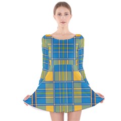 Plaid Tartan Scottish Blue Yellow Long Sleeve Velvet Skater Dress