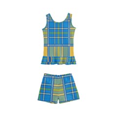 Plaid Tartan Scottish Blue Yellow Kids  Boyleg Swimsuit