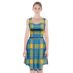 Plaid Tartan Scottish Blue Yellow Racerback Midi Dress