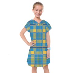 Plaid Tartan Scottish Blue Yellow Kids  Drop Waist Dress by Nexatart