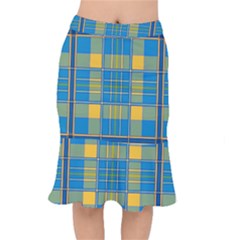 Plaid Tartan Scottish Blue Yellow Short Mermaid Skirt by Nexatart