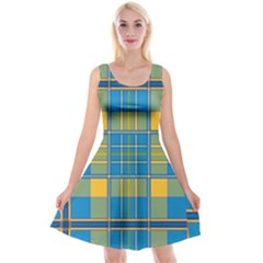 Plaid Tartan Scottish Blue Yellow Reversible Velvet Sleeveless Dress