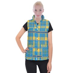 Plaid Tartan Scottish Blue Yellow Women s Button Up Vest