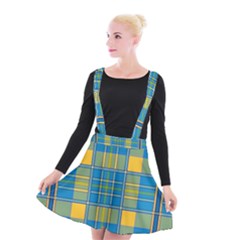 Plaid Tartan Scottish Blue Yellow Suspender Skater Skirt by Nexatart