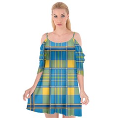 Plaid Tartan Scottish Blue Yellow Cutout Spaghetti Strap Chiffon Dress by Nexatart