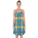 Plaid Tartan Scottish Blue Yellow Ruffle Detail Chiffon Dress View1