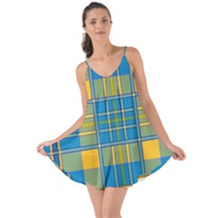 Plaid Tartan Scottish Blue Yellow Love The Sun Cover Up