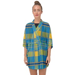 Plaid Tartan Scottish Blue Yellow Half Sleeve Chiffon Kimono by Nexatart