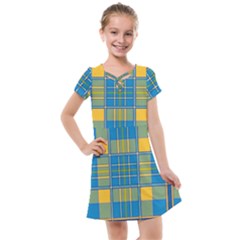 Plaid Tartan Scottish Blue Yellow Kids  Cross Web Dress by Nexatart