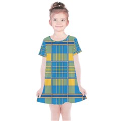 Plaid Tartan Scottish Blue Yellow Kids  Simple Cotton Dress by Nexatart