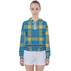 Plaid Tartan Scottish Blue Yellow Women s Tie Up Sweat