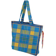 Plaid Tartan Scottish Blue Yellow Drawstring Tote Bag by Nexatart