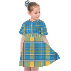 Plaid Tartan Scottish Blue Yellow Kids  Sailor Dress by Nexatart