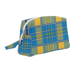 Plaid Tartan Scottish Blue Yellow Wristlet Pouch Bag (medium)