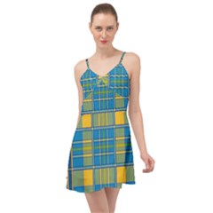 Plaid Tartan Scottish Blue Yellow Summer Time Chiffon Dress