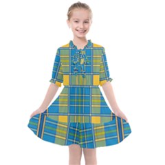 Plaid Tartan Scottish Blue Yellow Kids  All Frills Chiffon Dress