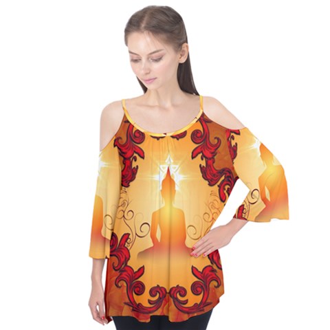 Buddah With Light Effect Flutter Tees by FantasyWorld7