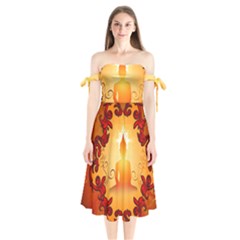 Buddah With Light Effect Shoulder Tie Bardot Midi Dress by FantasyWorld7