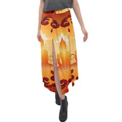 Buddah With Light Effect Velour Split Maxi Skirt by FantasyWorld7