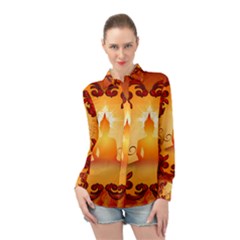 Buddah With Light Effect Long Sleeve Chiffon Shirt