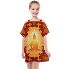 Buddah With Light Effect Kids  One Piece Chiffon Dress by FantasyWorld7