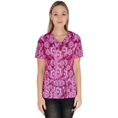 Happy Florals  Giving  Peace Ornate Women s V-neck Scrub Top by pepitasart