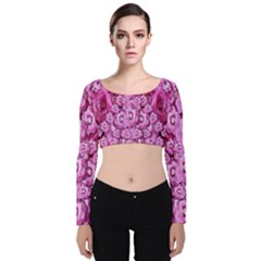 Happy Florals  Giving  Peace Ornate Velvet Long Sleeve Crop Top by pepitasart