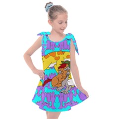 Blue Squad Together Print Kids  Tie Up Tunic Dress