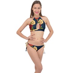 All Good Things - Floral Pattern Cross Front Halter Bikini Set by WensdaiAmbrose