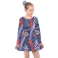 Summer Leaves Kids  Long Sleeve Dress by charliecreates