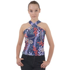 Summer Leaves Cross Neck Velour Top