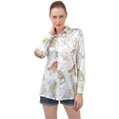 Dinosaur Animal Art Pattern Long Sleeve Satin Shirt