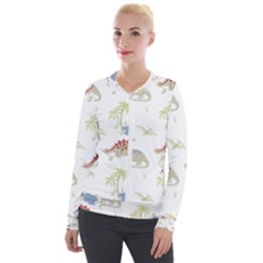 Dinosaur Animal Art Pattern Velour Zip Up Jacket by BangZart