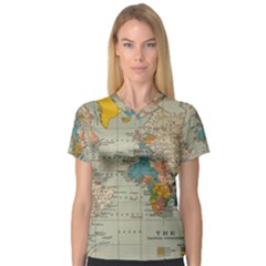 World Map Vintage V-neck Sport Mesh Tee