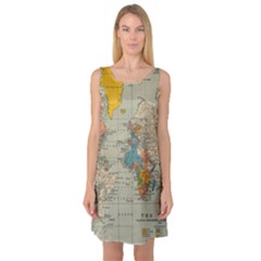 World Map Vintage Sleeveless Satin Nightdress