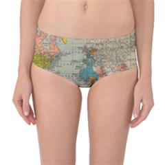 World Map Vintage Mid-waist Bikini Bottoms