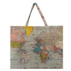 World Map Vintage Zipper Large Tote Bag