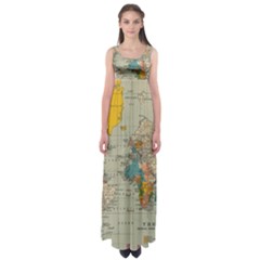 World Map Vintage Empire Waist Maxi Dress