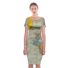 World Map Vintage Classic Short Sleeve Midi Dress