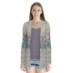 World Map Vintage Drape Collar Cardigan