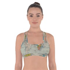 World Map Vintage Cross Back Sports Bra by BangZart