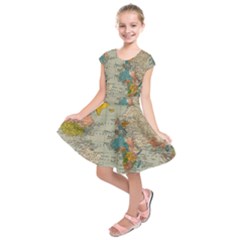 World Map Vintage Kids  Short Sleeve Dress