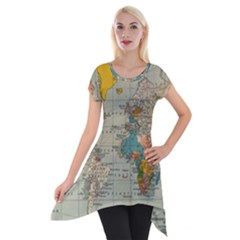 World Map Vintage Short Sleeve Side Drop Tunic by BangZart