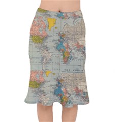 World Map Vintage Short Mermaid Skirt by BangZart