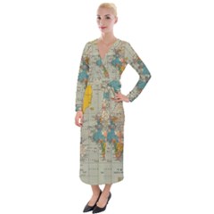 World Map Vintage Velvet Maxi Wrap Dress by BangZart