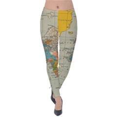 World Map Vintage Velvet Leggings by BangZart