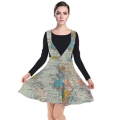 World Map Vintage Plunge Pinafore Dress