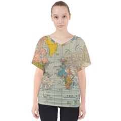 World Map Vintage V-neck Dolman Drape Top