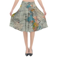 World Map Vintage Flared Midi Skirt