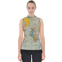 World Map Vintage Mock Neck Shell Top